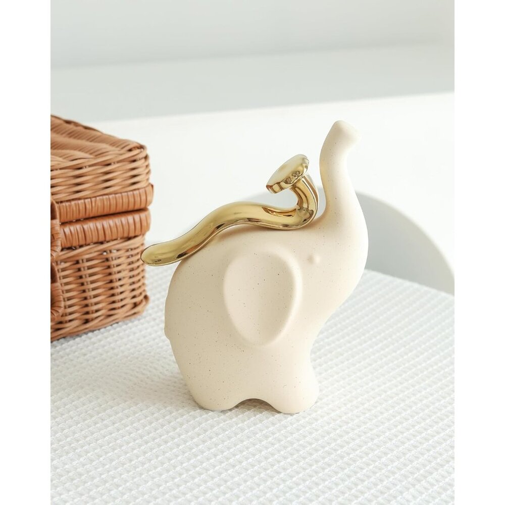 Minimalist Ceramic Elephant Statue with Gold Snake Elegant Modern Home Décor